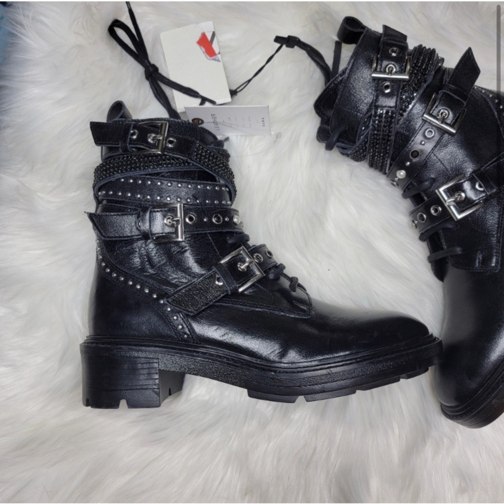 NWT, Zara Lace-up Moto Combat Boots, Size 6 - Picture 5 of 5